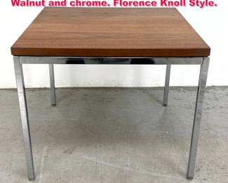 Lot 133 John Widdicomb Occasional Table. Walnut and chrome. Florence Knoll Style.