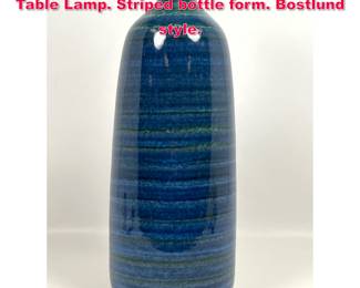 Lot 185 Mid Century Modern High Glaze Table Lamp. Striped bottle form. Bostlund style.
