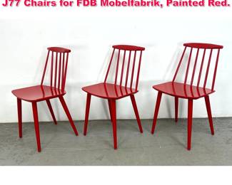 Lot 558 Set 3 Danish Modern Folke Palsson J77 Chairs for FDB Mobelfabrik, Painted Red.