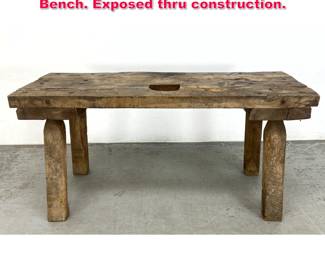 Lot 611 Vintage Rustic Thick Top Work Bench. Exposed thru construction.