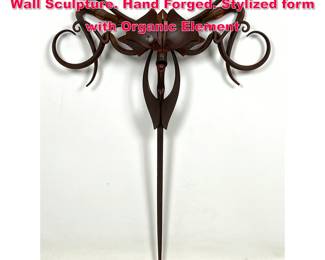 Lot 29 Original JOHN HALEY III Wrought Iron Wall Sculpture. Hand Forged. Stylized form with Organic Element