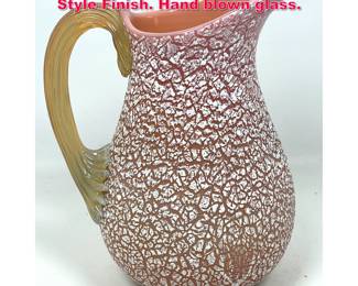 Lot 55 Vintage Art Glass Pitcher with Scavo Style Finish. Hand blown glass.