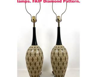 Lot 460 Pair of MidCentury Modern table lamps. FAIP Diamond Pattern.