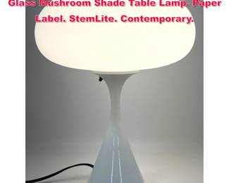 Lot 340 DESIGNLINE White Enamel Base Glass Mushroom Shade Table Lamp. Paper Label. StemLite. Contemporary.