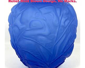 Lot 60 Frosted Cobalt Blue Glass Vase. Deep Relief Mold Blown Design. No Marks.