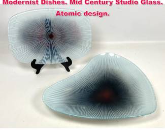 Lot 57 2pc MAURICE HEATON Art Glass Modernist Dishes. Mid Century Studio Glass. Atomic design.