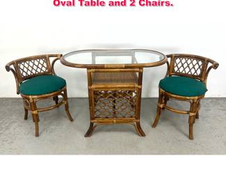 Lot 517 3pcs Dining Set. Bamboo Rattan Oval Table and 2 Chairs.