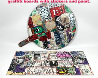 Lot 408 Two west coast heavily tagged graffiti boards with stickers and paint.