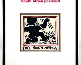 Lot 373 Framed Keith Haring 1985 free South Africa postcard