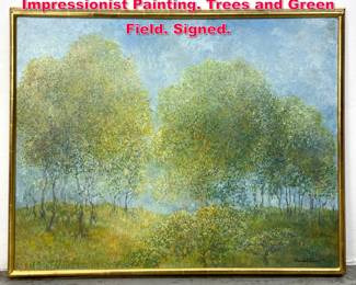 Lot 91 HANS KLINE 70 Signed Landscape Impressionist Painting. Trees and Green Field. Signed.