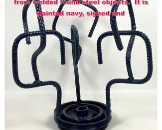 Lot 351 Joe Seltzer Sculpture Navy Hooks from welded found steel objects. It is painted navy, signed and