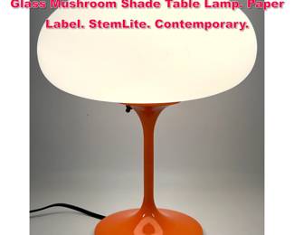 Lot 294 DESIGNLINE Orange Enamel Base Glass Mushroom Shade Table Lamp. Paper Label. StemLite. Contemporary.
