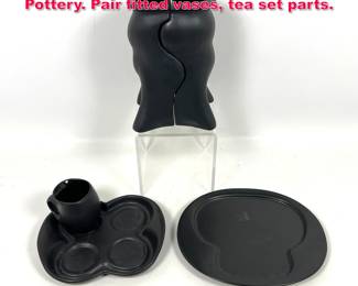 Lot 53 Group of Peter Saenger Artisan Craft Pottery. Pair fitted vases, tea set parts.