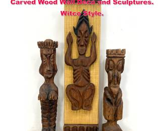 Lot 233 3pcs 50s Witco Mid Century Tiki Carved Wood Wall Deco and Sculptures. Witco Style.
