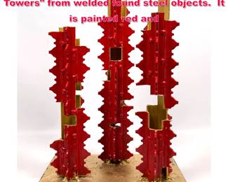 Lot 368 Joe Seltzer Abstract Sculpture Red Towers from welded found steel objects. It is painted red and