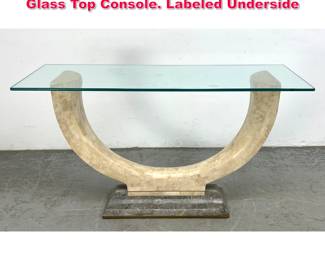 Lot 448 Maitland Smith Tessellated Stone Glass Top Console. Labeled Underside