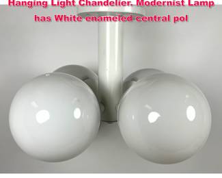Lot 337 Kaiser attribution Space Age Hanging Light Chandelier. Modernist Lamp has White enameled central pol