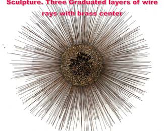 Lot 459 Mixed Metal Brutalist Sunburst Wall Sculpture. Three Graduated layers of wire rays with brass center