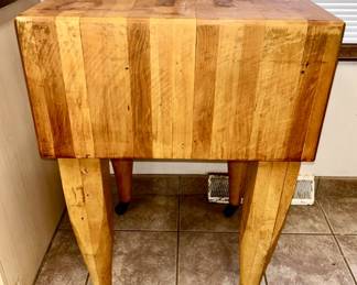 Vintage Butcher Block table on caster wheels