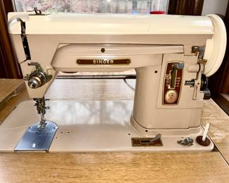 Close-up view of Singer sewing machine
