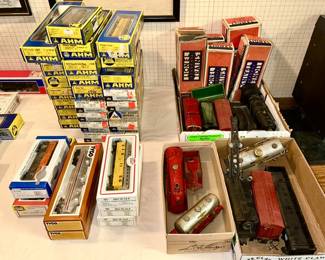 Vintage train cars, engines