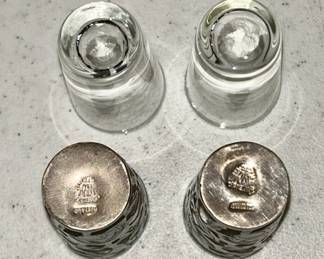 Sterling silver overlay cups with glass shot glasses