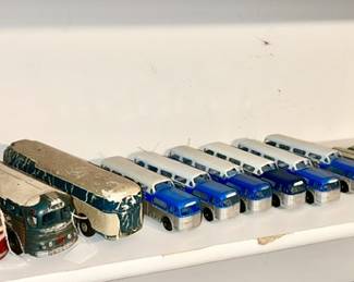 Trailways bus, many Greyhound buses, Tootsie-Toys (Some SOLD)