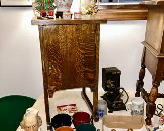 Smoking stand, misc. collectibles, decor, ceramic fish wall art, antique slide machine