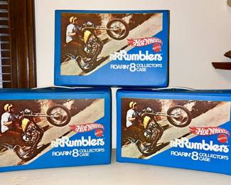 Three 1970 Hot Wheels RRRumblers Collector Cases with inserts (Motorcycles not included)