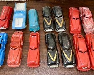 Vintage plastic ACME cars and car pulling trailer