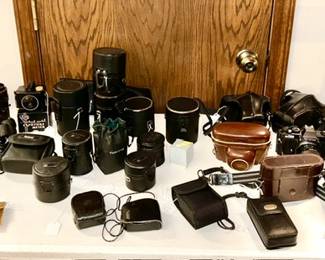 Vintage cameras, lens, binoculars, etc.