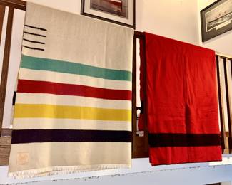 Vintage Hudson's Bay wool blanket, Red with black stripe wool blanket