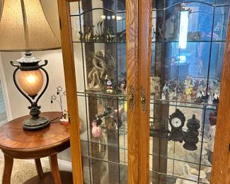 Curio (lighted), tables, lamps