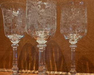 vintage Heisey crystal double light  "Orchid" etch Stemware 