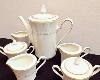 Noritake china in the Tulane pattern #7562, coffee pot and two cream and sugar set 