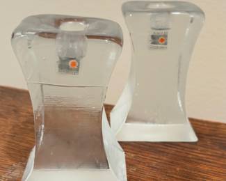 BLENKO ART GLASS Clear Ice Cube Candle Stick Holder