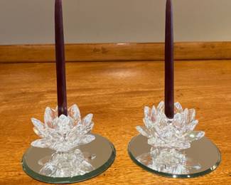 Swarovski Silver Crystal Waterlily Candle Holders