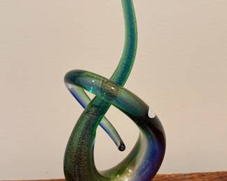 Sandro Frattin Murano art glass sculpture in blue and green with aventurine gold flecks.