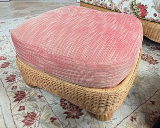 Vintage woven wicker ottoman with a  unholstered Cushion Seat 