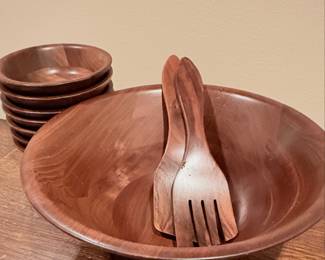 MCM Vermillion Walnut Wood Salad Set 