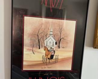 Signed and framed Poster "Illinois" or "Long Grove Memories" by the artist P. Buckley Moss.
