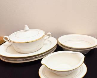 Noritake china in the Tulane pattern #7562, 3 large serving platters, 2 large serving bowls casserole dish and gravy bowl 