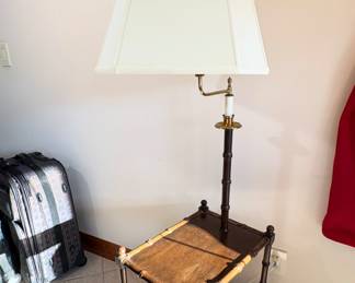vintage Frederick Cooper faux bamboo and brass floor lamp table.