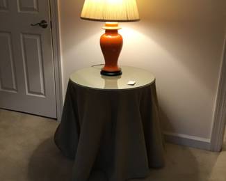 1 of 2 occasional tables with one of 2 orange lamps!