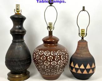 Lot 1201 3pcs Mid Century Modern Pottery Table Lamps. 