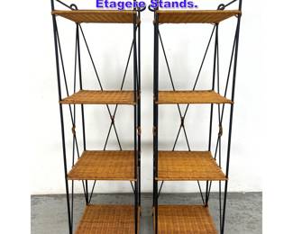 Lot 1099 Pair Iron and Rattan Shelf Etagere Stands. 
