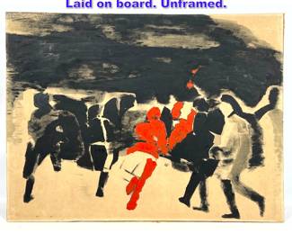 Lot 962 Abstract Modern Painting on Paper. Laid on board. Unframed. 