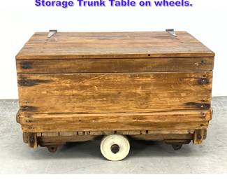 Lot 1138 Restoration Hardware Rustic Pine Storage Trunk Table on wheels. 