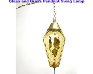 Lot 1176 50s60s Mid Century Modern Wavy Glass and Brass Pendant Swag Lamp 