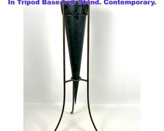 Lot 735 Tall Cone form Metal SculptureVase In Tripod Base Iron Stand. Contemporary. 